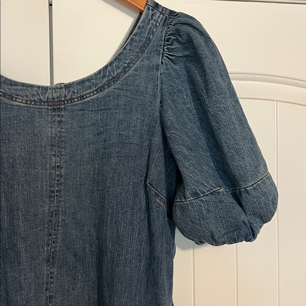 Anthropology Blue Denim Midi western Dress with Open Back and Pockets! - Picture 8 of 10